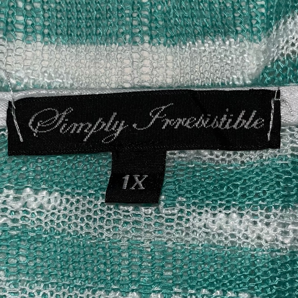 Simply Irresistible Green and White Striped Open Front Cardigan Size 1X - Picture 4 of 10
